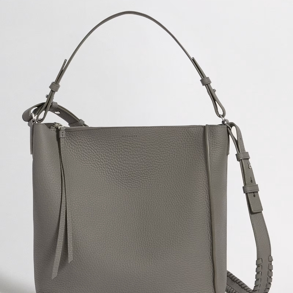 All Saints Slate Gray Pebbled Kita Leather Crossbody Bag